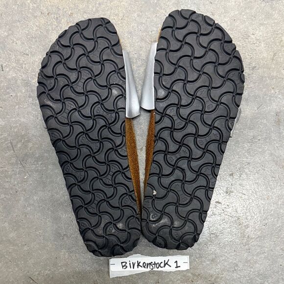 Birkenstock Silver Perforated Slide Sandals - Picture 4 of 5